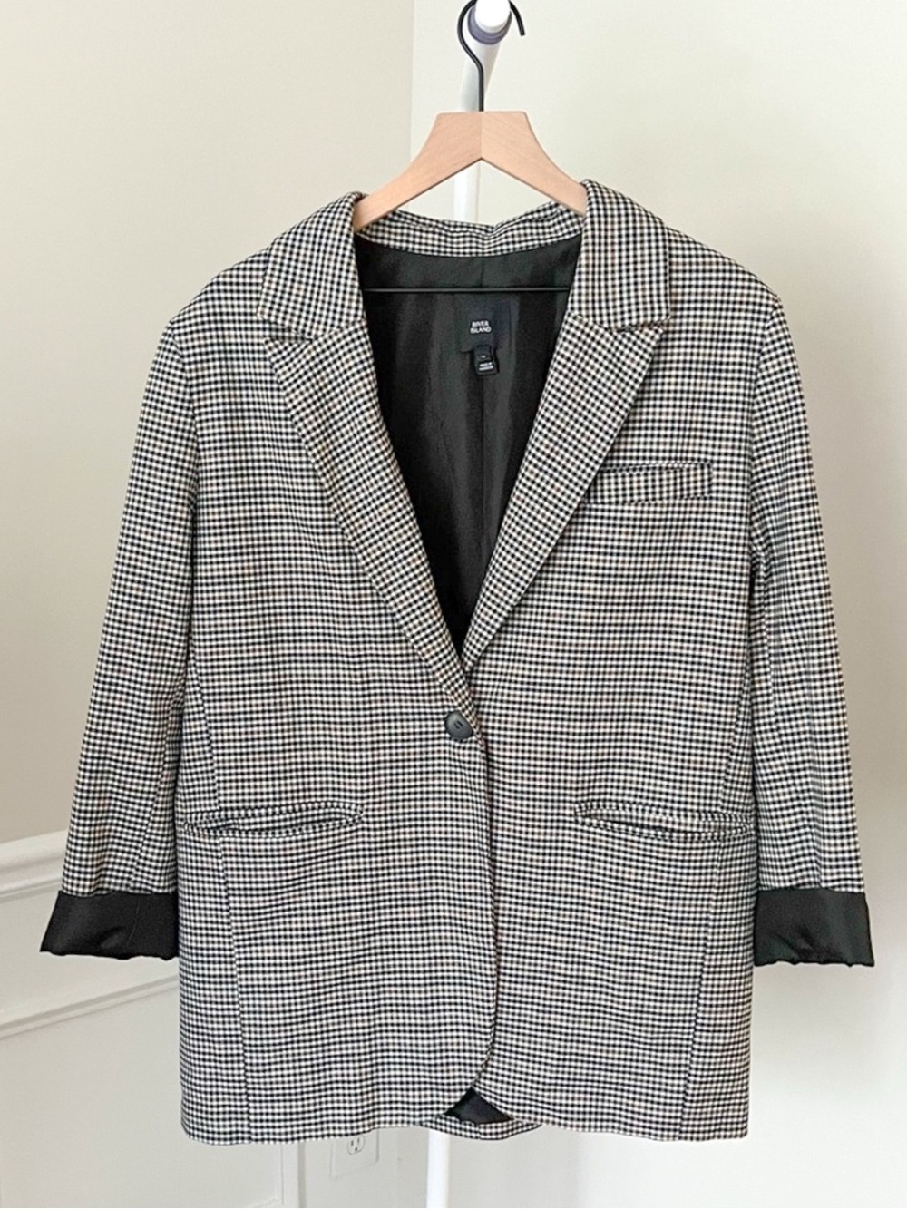 RIVER ISLAND Oversized Boyfriend Blazer Jacket Plaid 90s Academia Women’s 8 US